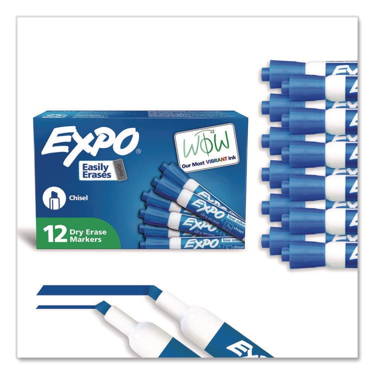 SANFORD Low-Odor Dry-Erase Marker, Broad Chisel Tip, Blue, Dozen (SAN80003A)