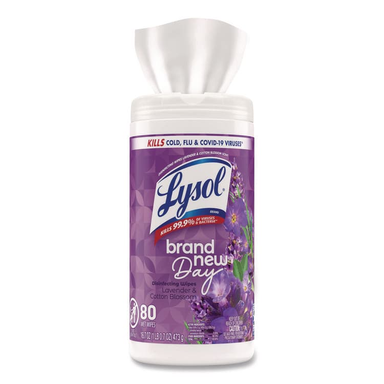 RECKITT BENCKISER Disinfecting Wipes, 1-Ply, 7 x 7.25, Lavender and Cotton Blossom, White, 80 Wipes/Canister, 6 Canisters/Carton (RAC56264CT) thumbnail 2