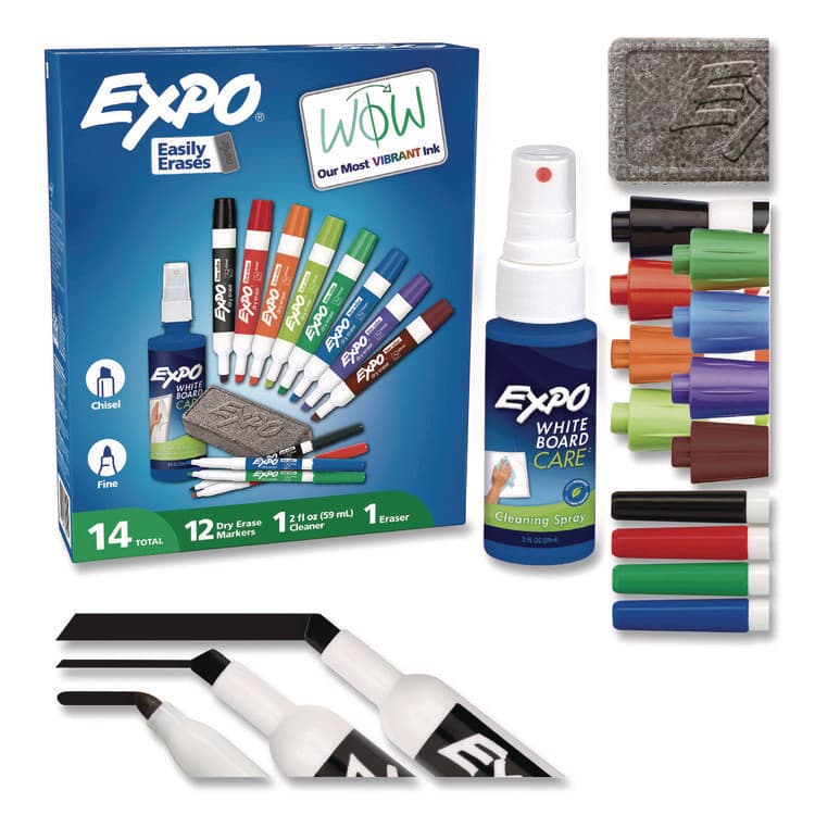 SANFORD Low-Odor Dry Erase Marker, Eraser and Cleaner Kit, Medium Assorted Tips, Assorted Colors, 12/Set (SAN80054A)