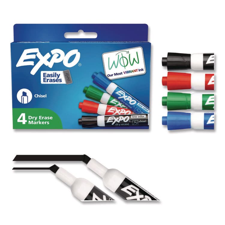 SANFORD Low-Odor Dry-Erase Marker, Broad Chisel Tip, Assorted Colors, 4/Set (SAN80074A)