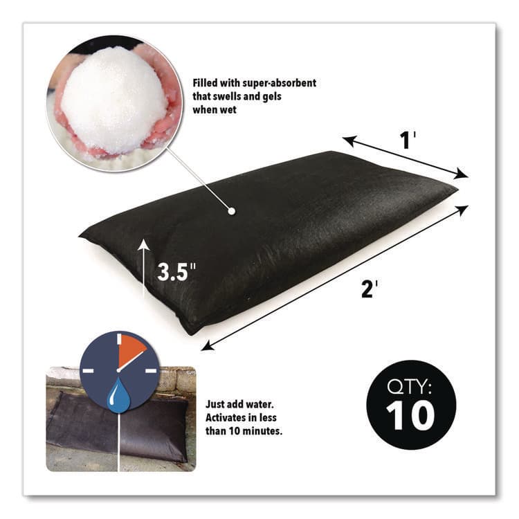 ABSORBENT SPECIALTY PRODUCTS Flood Bags, 12" x 24" x 3.5", 10/Pack (QKDQD122410) thumbnail 3