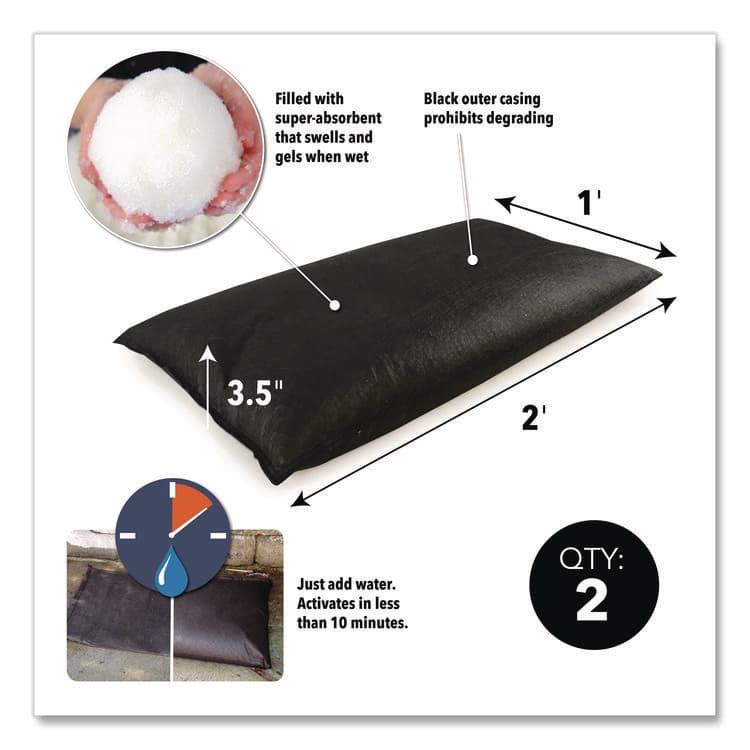 ABSORBENT SPECIALTY PRODUCTS Flood Bags, 12" x 24" x 3.5", 2/Pack (QKDQD12242) thumbnail 2