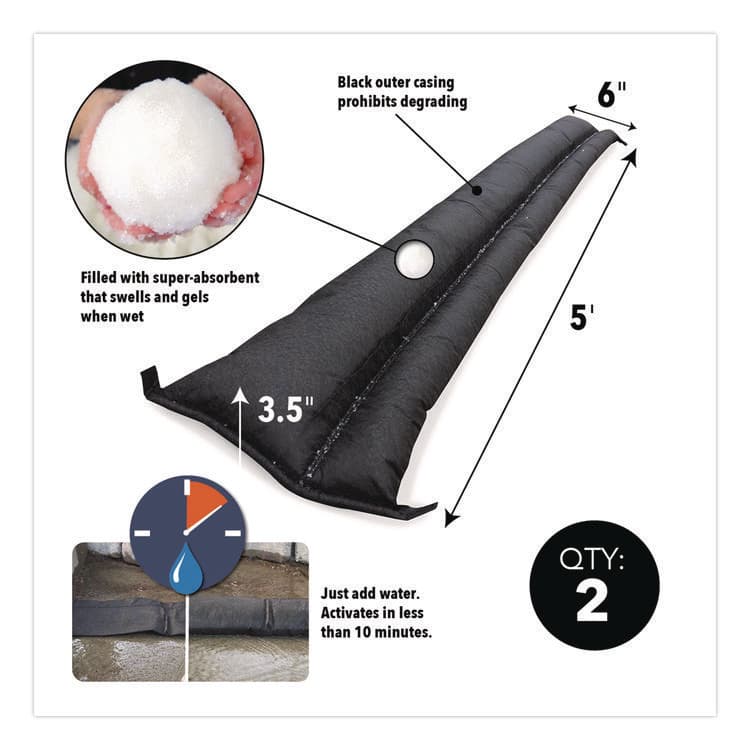ABSORBENT SPECIALTY PRODUCTS Flood Barriers, 6" x 5 ft x 3.5", 2/Pack (QKDQD652) thumbnail 3
