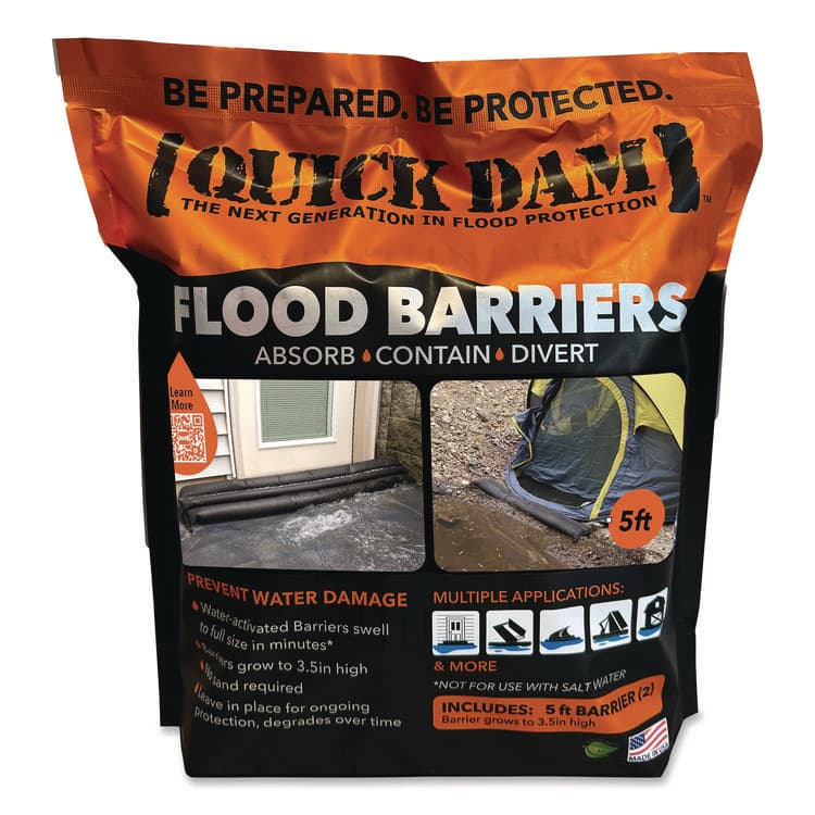 ABSORBENT SPECIALTY PRODUCTS Flood Barriers, 6" x 5 ft x 3.5", 2/Pack (QKDQD652)