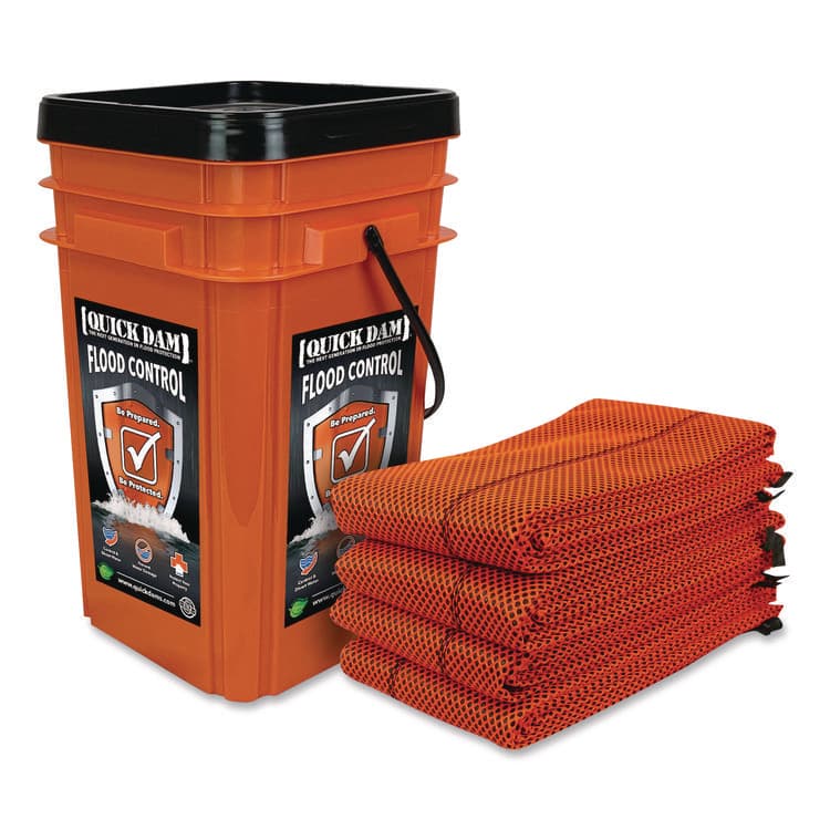 ABSORBENT SPECIALTY PRODUCTS Outdoor Grab and Go Bucket Kit, (4) Hi-Vis 10 ft Flood Barriers (QKDQDGG104HV)