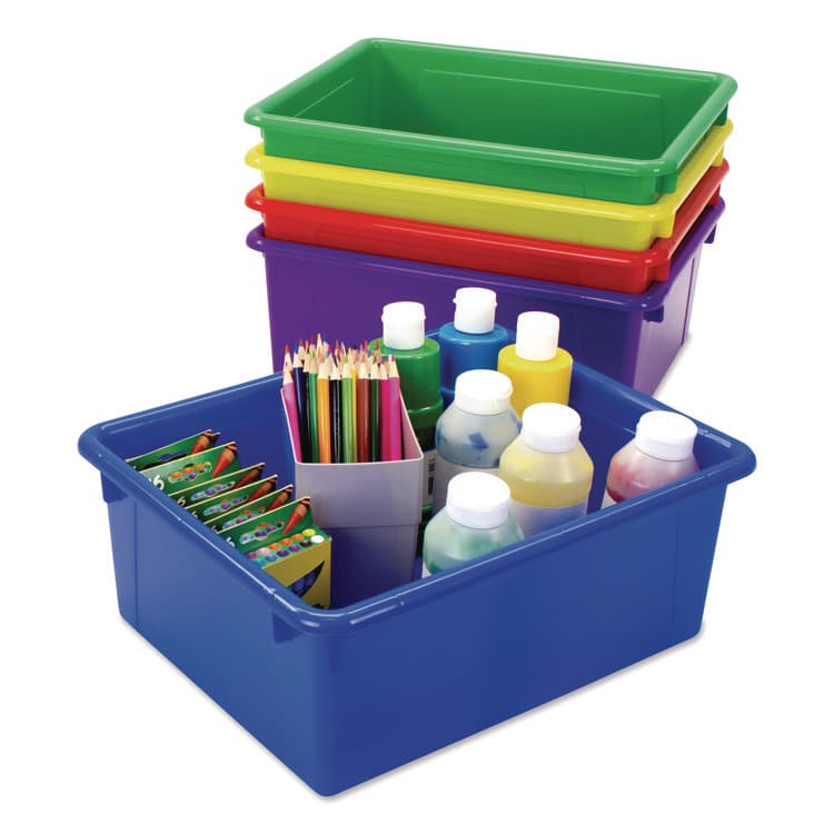 STOREX Storage Tray, Deep, 2.81 gal, 10.65" x 13.17" x 5.2", Assorted Bright, 5/Pack (STX62530U05C) thumbnail 3