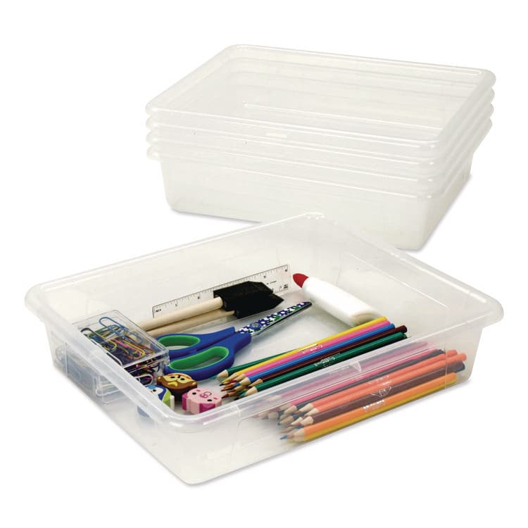 STOREX Storage Tray, Flat, 1.69 gal, 10.65" x 13.17" x 2.96", Translucent, 5/Pack (STX62565U05C) thumbnail 3