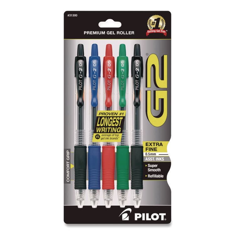 PILOT CORP. OF AMERICA G2 Premium Gel Pen, Retractable, Extra-Fine 0.5 mm, Assorted Ink and Barrel Colors, 5/Pack (PIL31300)