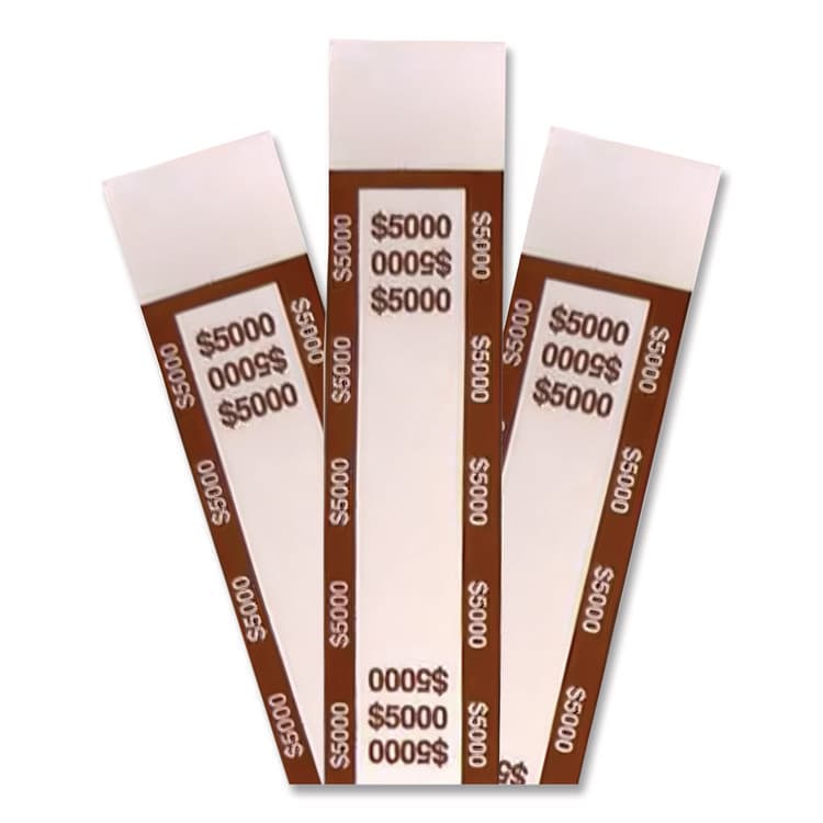 CONTROLTEK Currency Straps, Self-Adhesive, Fifties, $5,000 Strap, Brown/White, 1,000/Pack (CNK560022) thumbnail 2