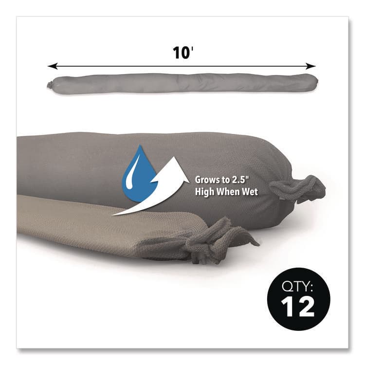 ABSORBENT SPECIALTY PRODUCTS Water Dams, 2.5" x 10 ft x 2.5", Gray, 12/Box (QKDWUB21012G) thumbnail 2