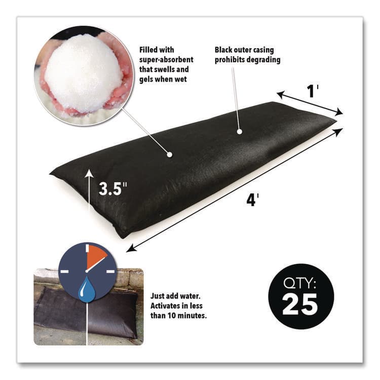 ABSORBENT SPECIALTY PRODUCTS Flood Bags, 12" x 48" x 3.5", 25/Box (QKDQD124825) thumbnail 2