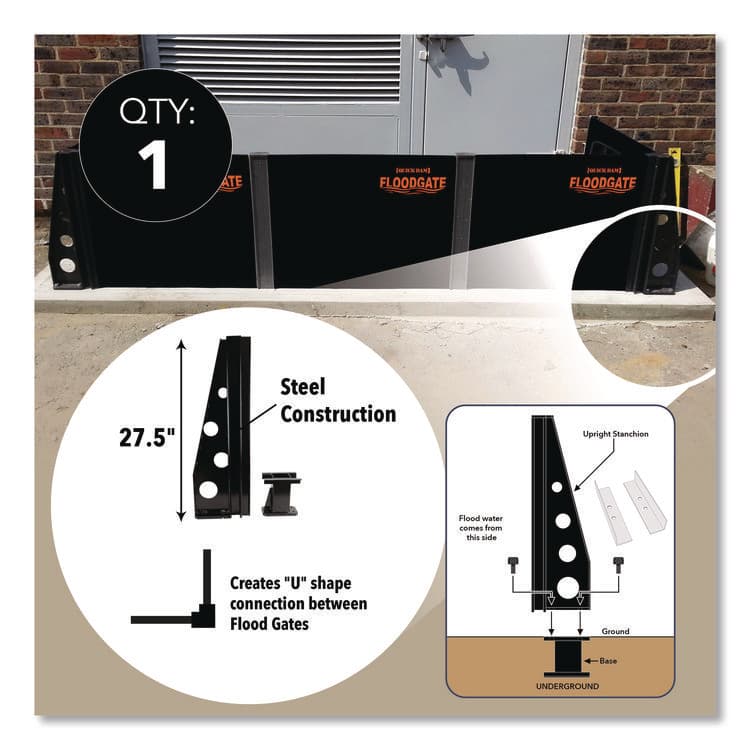 ABSORBENT SPECIALTY PRODUCTS Flood Gate 3-Way Stanchion Set, 11" x 36" x 7" (QKDQDFGST3WC) thumbnail 2