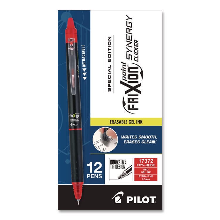 PILOT CORP. OF AMERICA Frixion Synergy Clicker Erasable Gel Pen, Retractable, Extra Fine 0.5 mm, Red Ink, Black/Red Barrel, Dozen (PIL17372) thumbnail 2