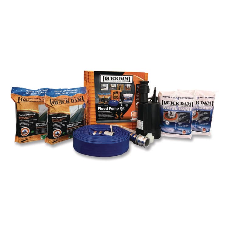 ABSORBENT SPECIALTY PRODUCTS Pump Kit, (1) Pump, (2) 10 ft Water Barriers, (4) 10 ft Water Dams, 50 ft 1.5" dia Hose with Connectors (QKDQDPK3)