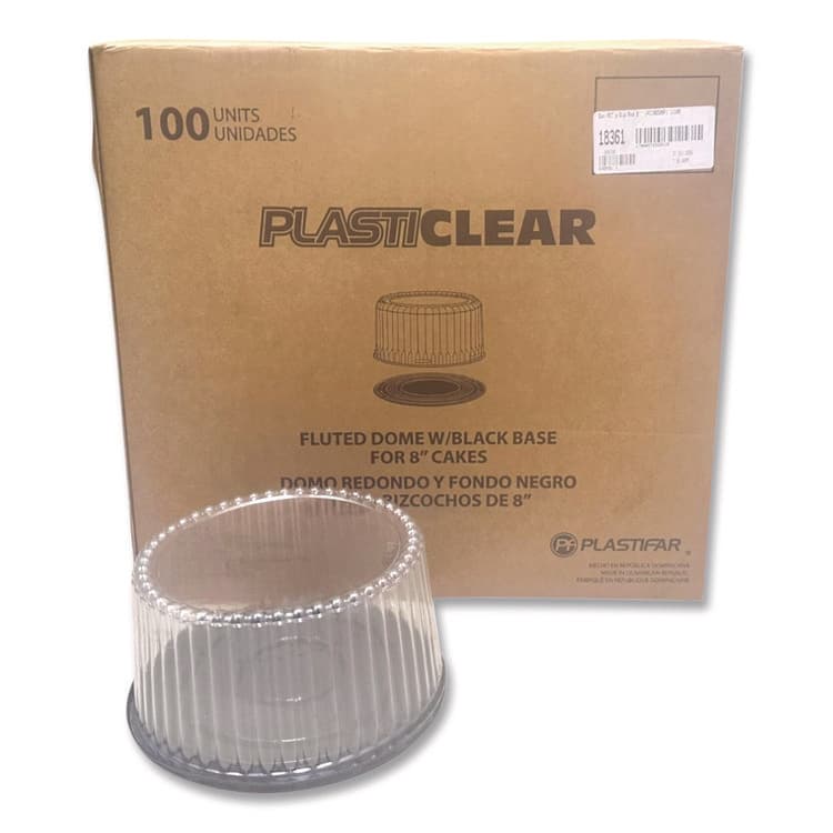 PLASTIFAR SA Bakery Containers, 8" Cake, 9.7" Diameter x 5" h, Black/Clear, 100/Carton (PST18361)