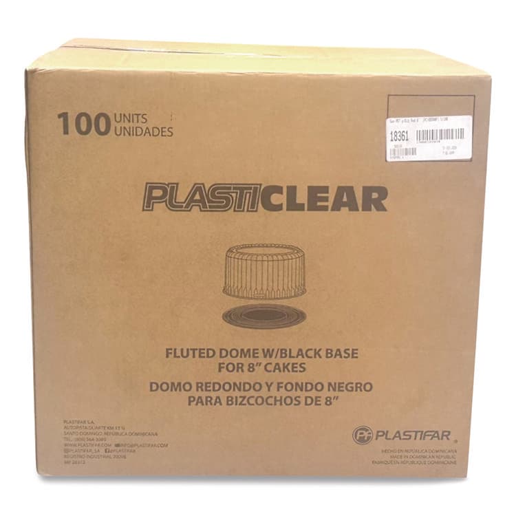 PLASTIFAR SA Bakery Containers, 8" Cake, 9.7" Diameter x 5" h, Black/Clear, 100/Carton (PST18361) thumbnail 4