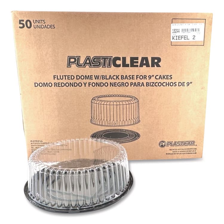 PLASTIFAR SA Bakery Containers, 9" Cake Container, 11.2" Diameter x 3.5" h, Black/Clear, 50/Carton (PST18244)