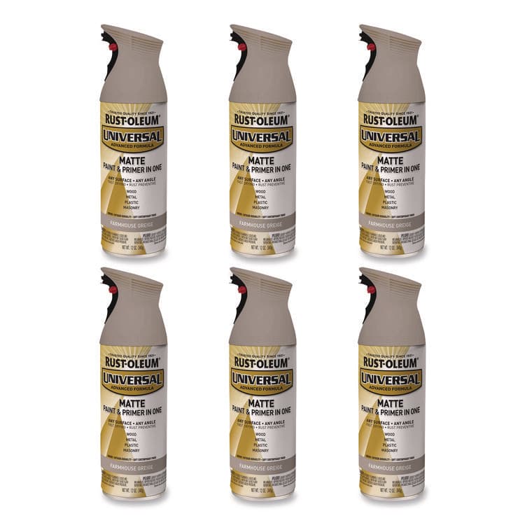 RUST-OLEUM CORPORATION Universal Premium Spray Paint, Matte Greige, 12 oz Aerosol Can, 6/Carton (RST376724)