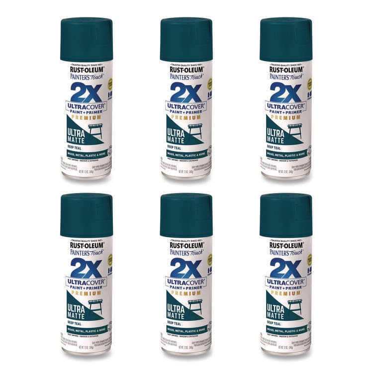 RUST-OLEUM CORPORATION Painter's Touch 2X Ultra Cover Spray Paint, Ultra Matte Teal, 12 oz Aerosol Can, 6/Carton (RST331185)
