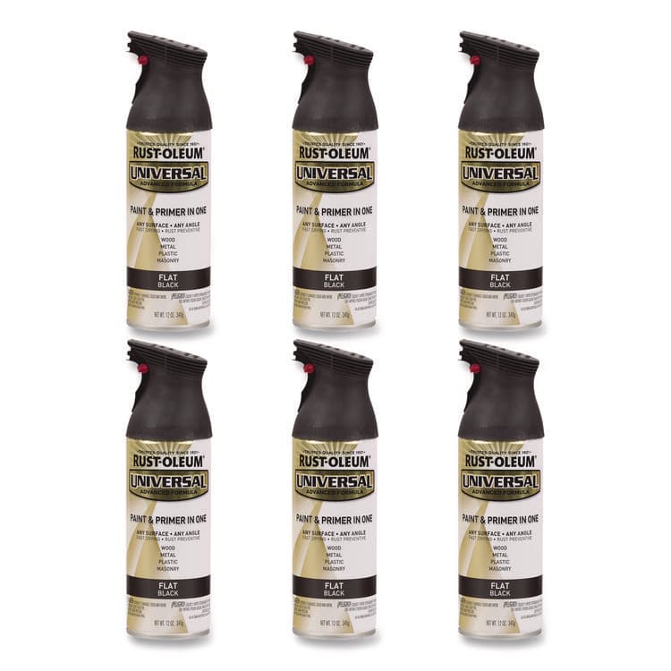 RUST-OLEUM CORPORATION Universal Premium Spray Paint, Flat Black, 12 oz Aerosol Can, 6/Carton (RST245198)
