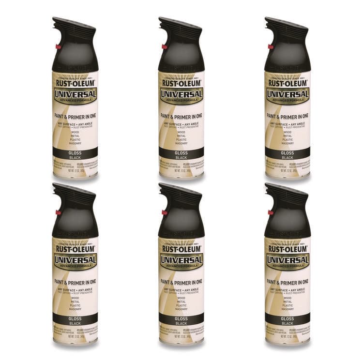 RUST-OLEUM CORPORATION Universal Premium Spray Paint, Gloss Black, 12 oz Aerosol Can, 6/Carton (RST245196)