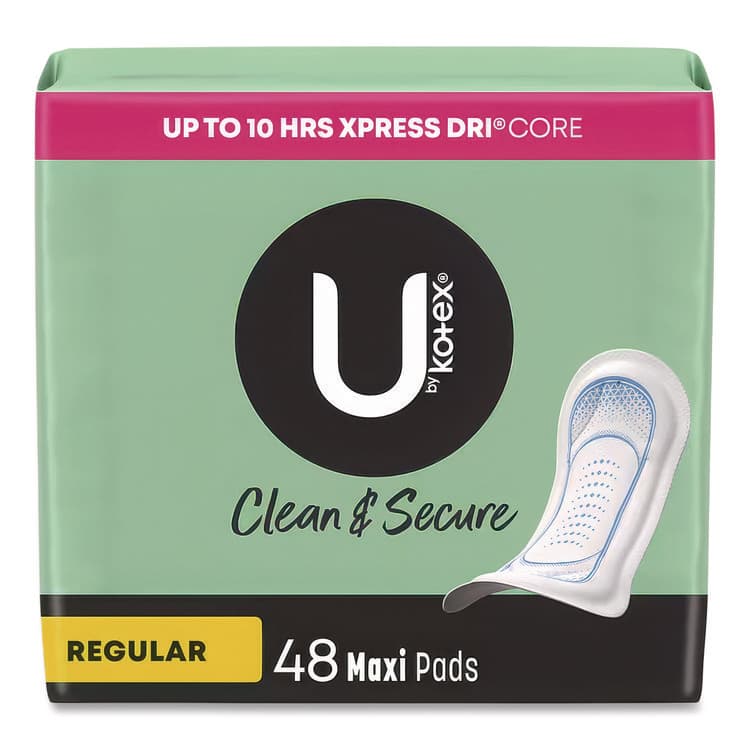 KIMBERLY CLARK U by Kotex Security Maxi Pads, Unscented, Regular Absorbency, 48/Pack (KCM47240)