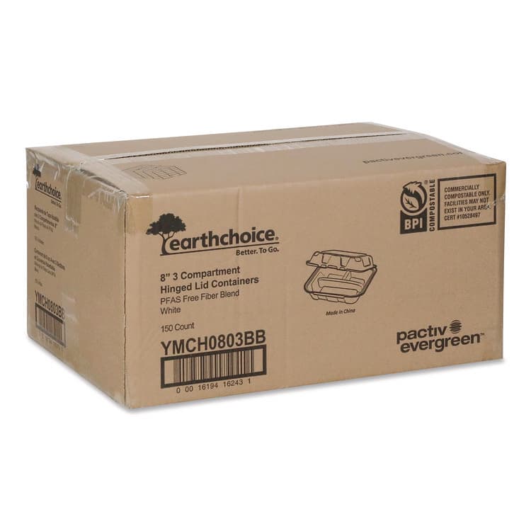 PACTIV EVERGREEN CORPORATION EarthChoice Bagasse Hinged Lid Container, 7.8 x 7.8 x 2.8, White, 150/Carton (PCTYMCH0803BB) thumbnail 2