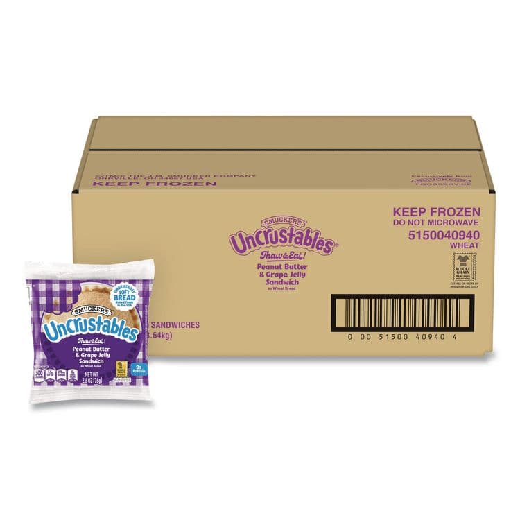 J.M. SMUCKER CO. UNCRUSTABLES Peanut Butter and Grape Jelly on Wheat Bread, 2.6 oz Bag, 48/Carton (GRR22002219)