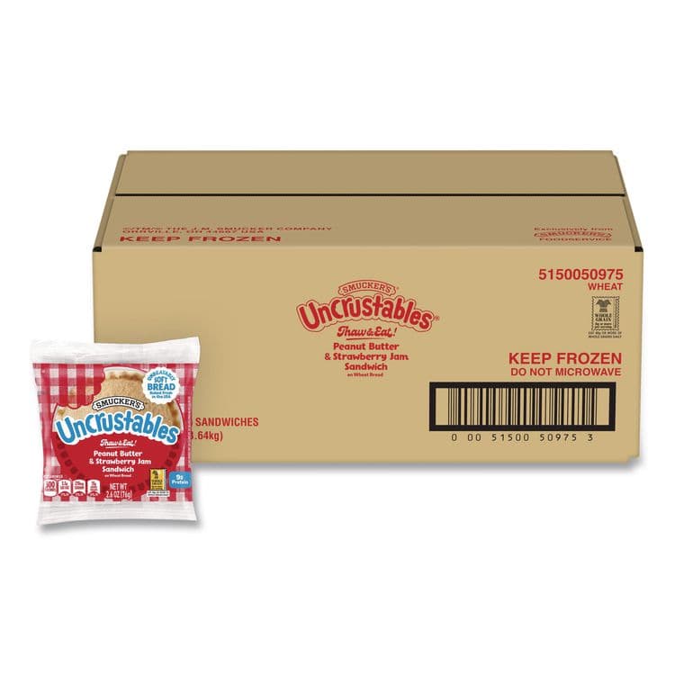 J.M. SMUCKER CO. UNCRUSTABLES Peanut Butter and Strawberry Jam on Wheat Bread, 2.6 oz Bag, 48/Carton (GRR22002220)