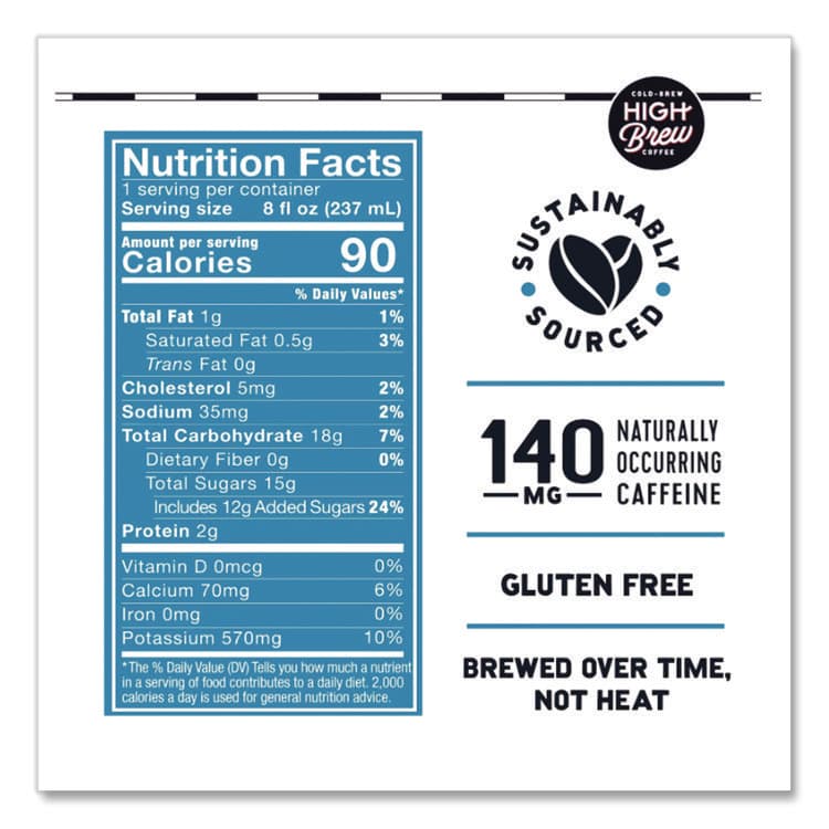 HIGH BREW COFFEE Cold Brew Coffee + Protein, Mexican Vanilla, 8 oz Can, 12/Pack (HIH00501) thumbnail 2