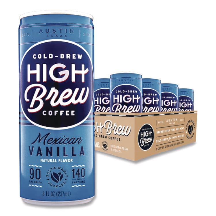 HIGH BREW COFFEE Cold Brew Coffee + Protein, Mexican Vanilla, 8 oz Can, 12/Pack (HIH00501)