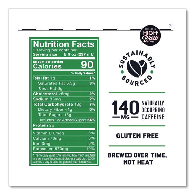 HIGH BREW COFFEE Cold Brew Coffee + Protein, Dark Chocolate Mocha, 8 oz Can, 12/Pack (HIH00503) thumbnail 2