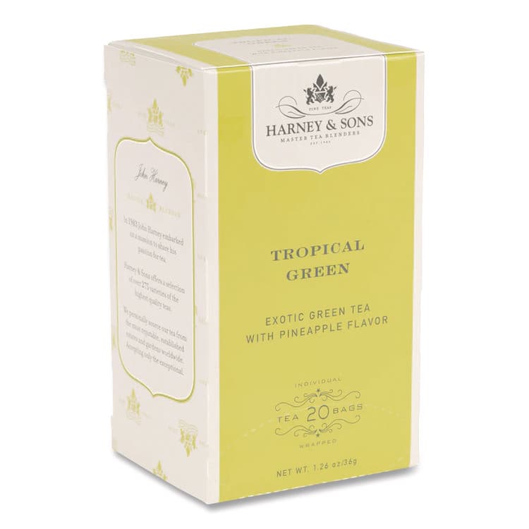 HARNEY & SONS FINE TEAS Premium Tea, Tropical Green Tea, Individually Wrapped Tea Bags, 20/Box (HEYHSF30640)
