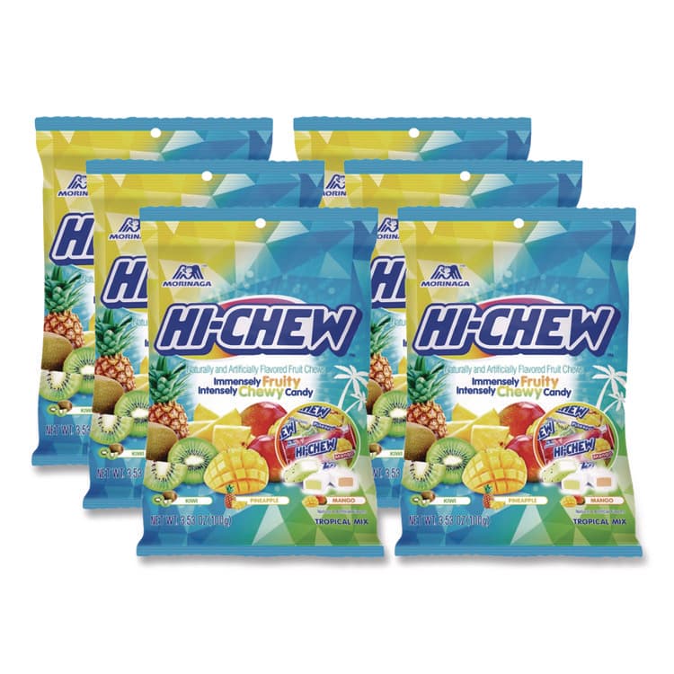 MORINAGA AMERICA Fruit Chews, Tropical, Peg Bag 3.53 oz, 6/Carton (HIE00434)