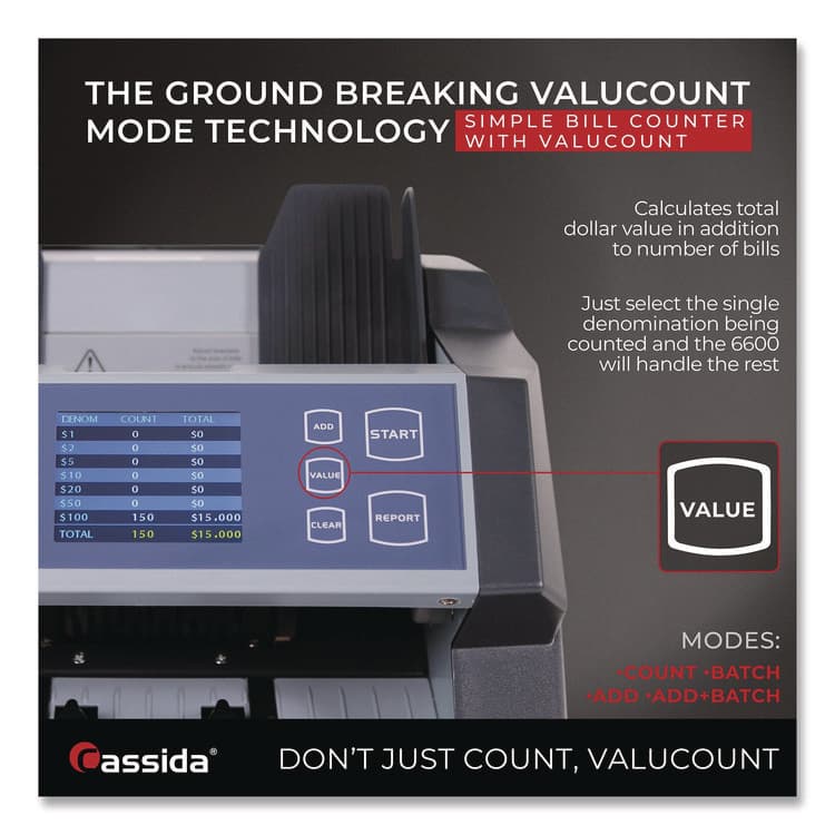 CASSIDA 6600 UV/MG Top Loading Bill Counter, 1,400 bills/min, 10.2" x 11" x 8.1", Gray (CIA6600UVMG) thumbnail 4