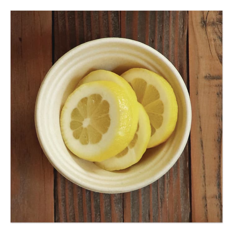 WORLD CENTRIC Fiber Barrel Bowls, 8 oz, 4.5" diameter x 1.8" h, Natural, Paper, 500/Carton (WORBBSCU8LFS) thumbnail 4