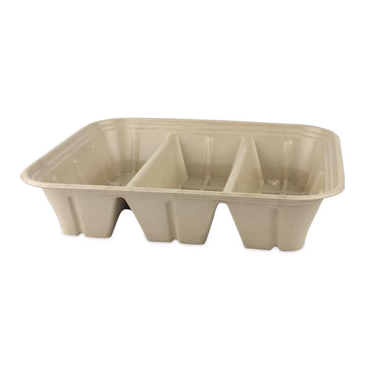 WORLD CENTRIC Fiber Catering Pans, 3 Compartments, 10.3 x 2.8 x 12.8, Paper, Natural, 200/Carton (WORCASC104TLLF)