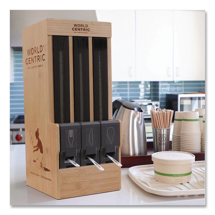 WORLD CENTRIC Cutlery Dispenser Tower, Holds 125 Forks, 2.6 x 15.4, Gray, 10/Carton (WORDPCPLF) thumbnail 2