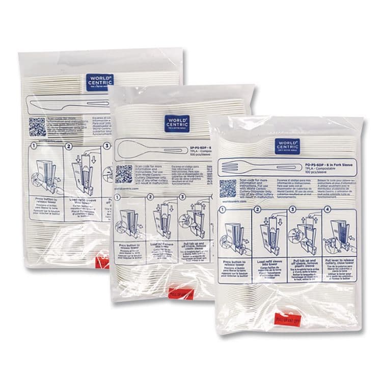 WORLD CENTRIC Cutlery Dispenser Tower, Holds 125 Forks, 2.6 x 15.4, Gray, 10/Carton (WORDPCPLF) thumbnail 3