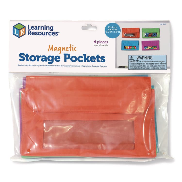 LEARNING RESOURCES Magnetic Storage Pockets, 9.5" x 1" x 5.5", Assorted Colors, 4 Pockets (LRNLER6447) thumbnail 2