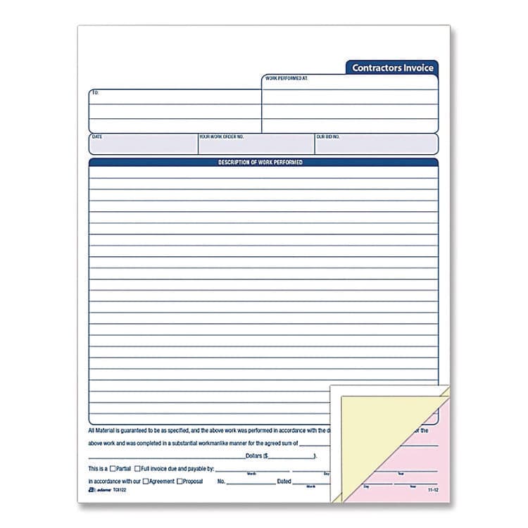 CARDINAL BRANDS . Multipart Contractors Invoice Pad, Three-Part Carbonless, 8.34 x 10.84, 50 Forms Total (ABFTC8122) thumbnail 2