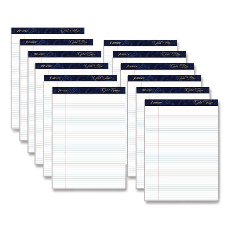 AMPAD/DIV. OF AMERCN PD&PPR Gold Fibre Writing Pads, Narrow Rule, (50) White 8.5 x 11 Sheets, Dozen (AMP20072R)