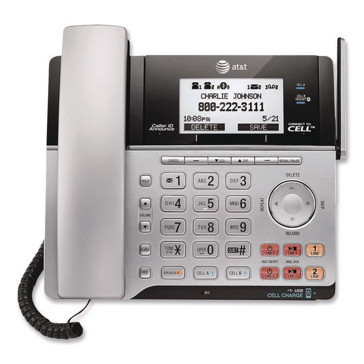 VTECH COMMUNICATIONS Connect to Cell TL86103 Two-Line Corded/Cordless Phone, Corded Base Station and 1 Additional Handset, Black/Silver (ATTTL86103) thumbnail 4