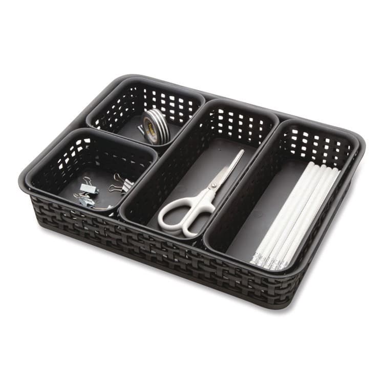 ADVANTUS CORPORATION Plastic Weave Basket Bins, Assorted Sizes, Black, 10/Pack (AVT38398) thumbnail 4