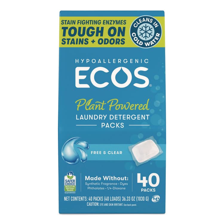 EARTH FRIENDLY PRODUCTS Laundry Detergent Packs, Free and Clear, 40/Pack (EOP963706EA)