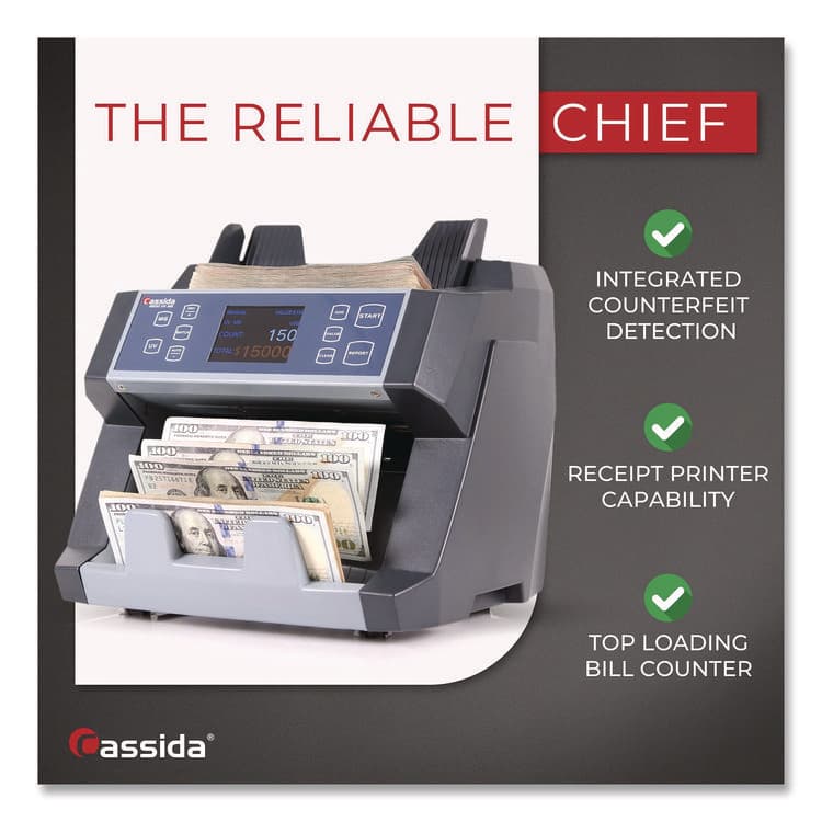 CASSIDA 6600 UV/MG Top Loading Bill Counter, 1,400 bills/min, 10.2" x 11" x 8.1", Gray (CIA6600UVMG) thumbnail 2