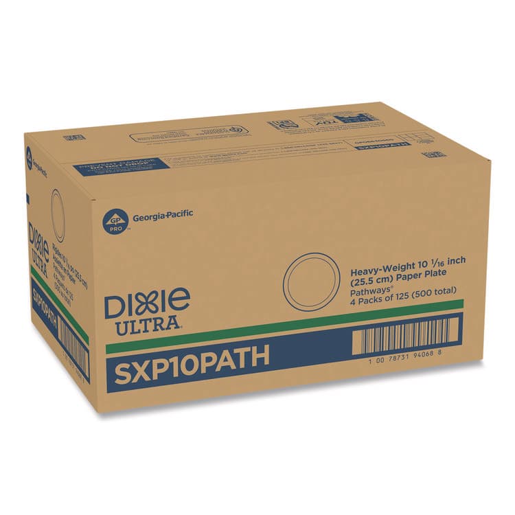 DIXIE FOOD SERVICE Pathways Soak Proof Shield Heavyweight Paper Plates, WiseSize, 10.13" dia, Green/Burgundy, 500/Carton (DXESXP10PATH) thumbnail 4