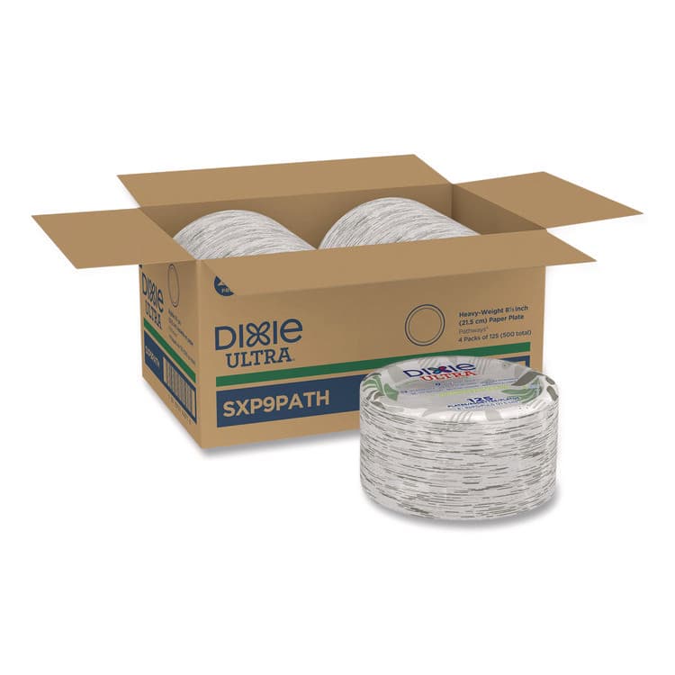DIXIE FOOD SERVICE Pathways Soak Proof Shield Heavyweight Paper Plates, WiseSize, 8.5" dia, Green/Burgundy, 500/Carton (DXESXP9PATH)