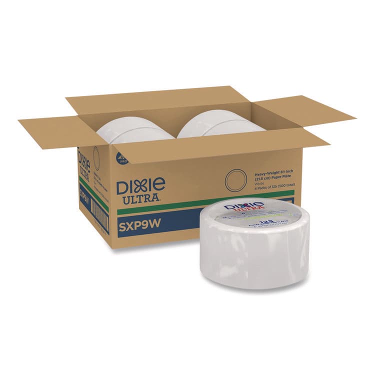 DIXIE FOOD SERVICE Heavy-Weight Paper Plates, 8.5" dia, 125/Pack, 4 Packs/Carton (DXESXP9W)