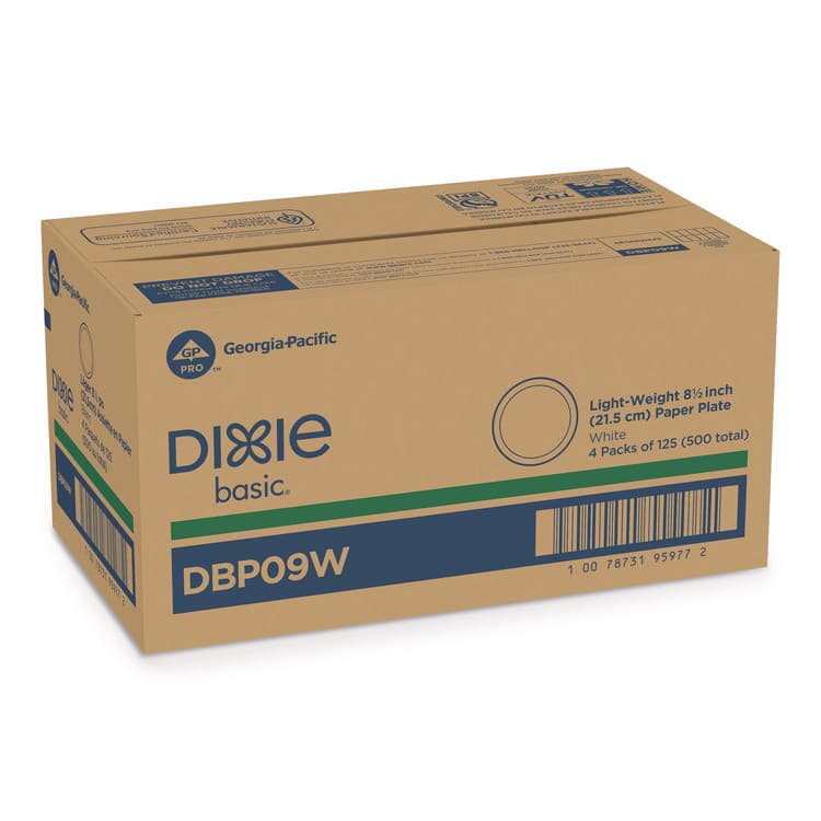 DIXIE FOOD SERVICE Paper Dinnerware, Plate, 8.5" dia, White, 125/Pack (DXEDBP09W)